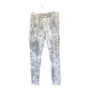Marisima Gray White Cargo Jogger Pants Sequin Pocket Drawstring Women's One Size